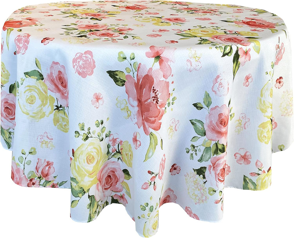 Rose Print Fabric Tablecloth, 70” Round B751