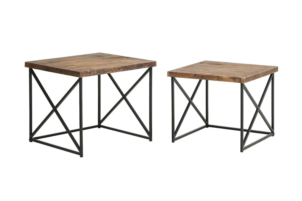 Reclaimed Nesting Tables Set of 2 Brown Wood L553819