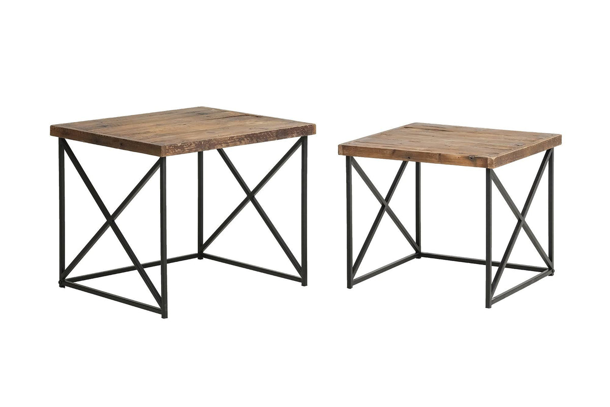 Reclaimed Nesting Tables Set of 2 Brown Wood L553819