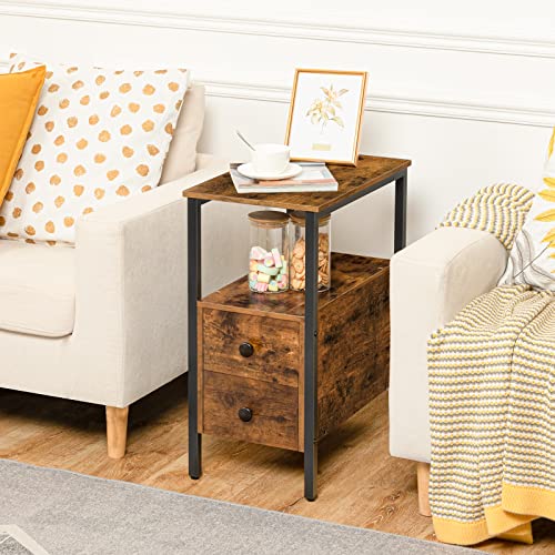Greige and Black Narrow End Table with Drawer and Shelf B76396