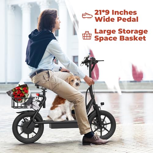 Electric Scooter with Seat, 500W Motor, 14'' Tires, Foldable E-Scooter with Suspension O8023