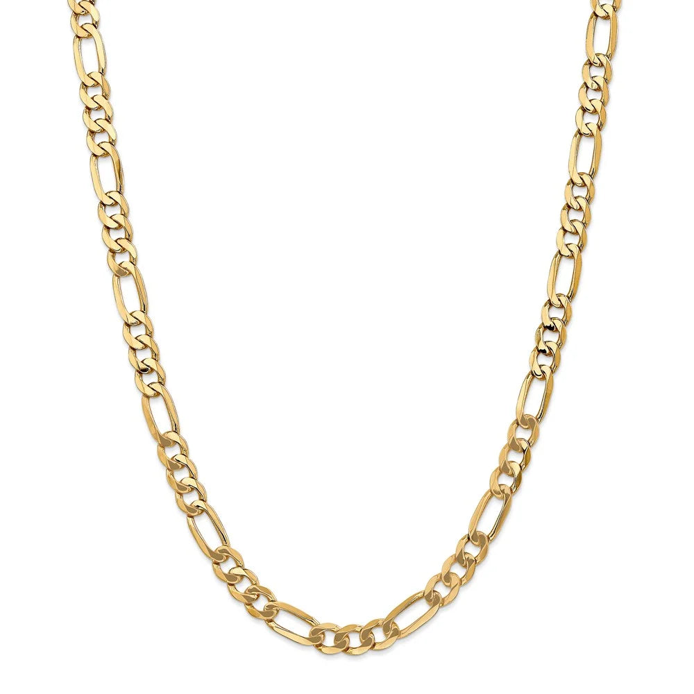 14kt Yellow Gold 7mm Flat Figaro Chain 22 inch Lobster Clasp F393