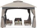 8x8 Outdoor Gazebos with Netting and Pole Coverings Gray E97862