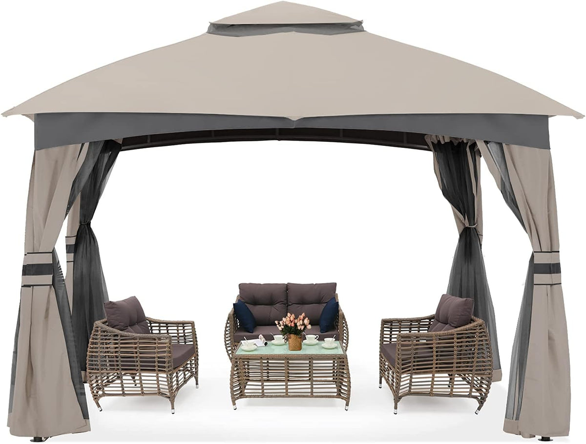 8x8 Outdoor Gazebos with Netting and Pole Coverings Gray E97862