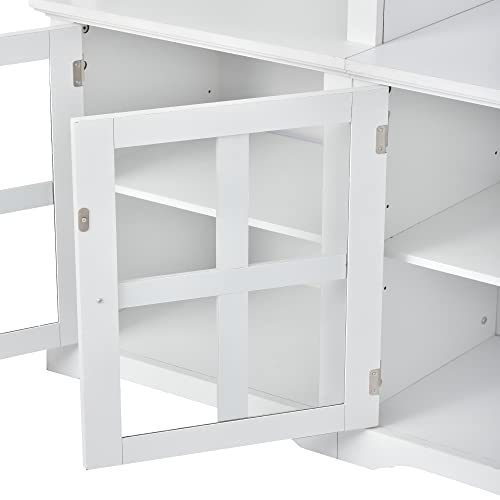 White 104" Wide Entertainment Wall Unit with Storage Cabinets and Shelves T954