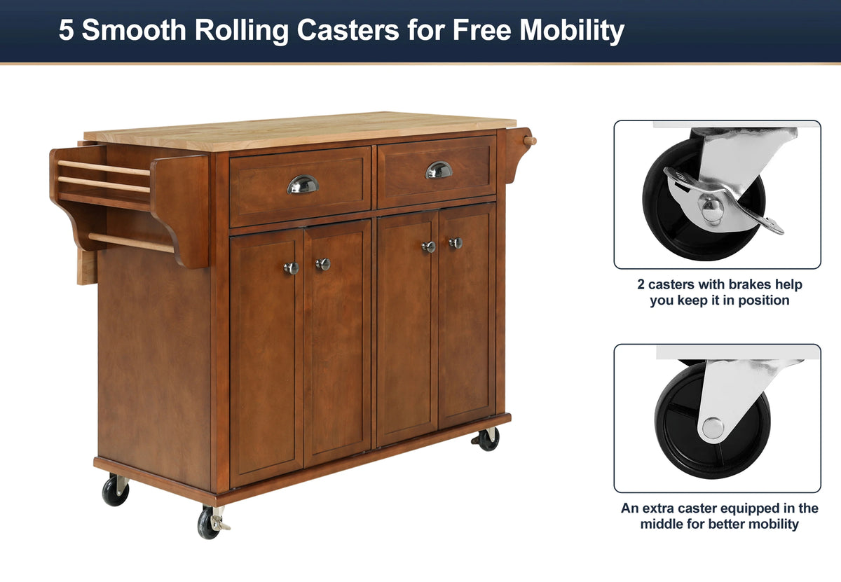 Rolling Kitchen Island Cart with Drop Leaf, 2 Drawers, Spice Rack W241