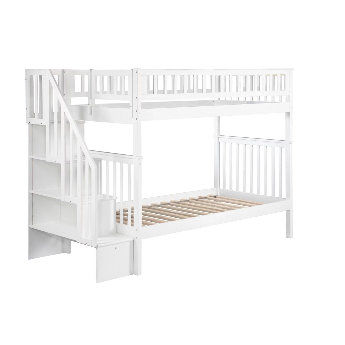 Twin Over Twin Solid Wood Staircase Bunk Bed in White Q745