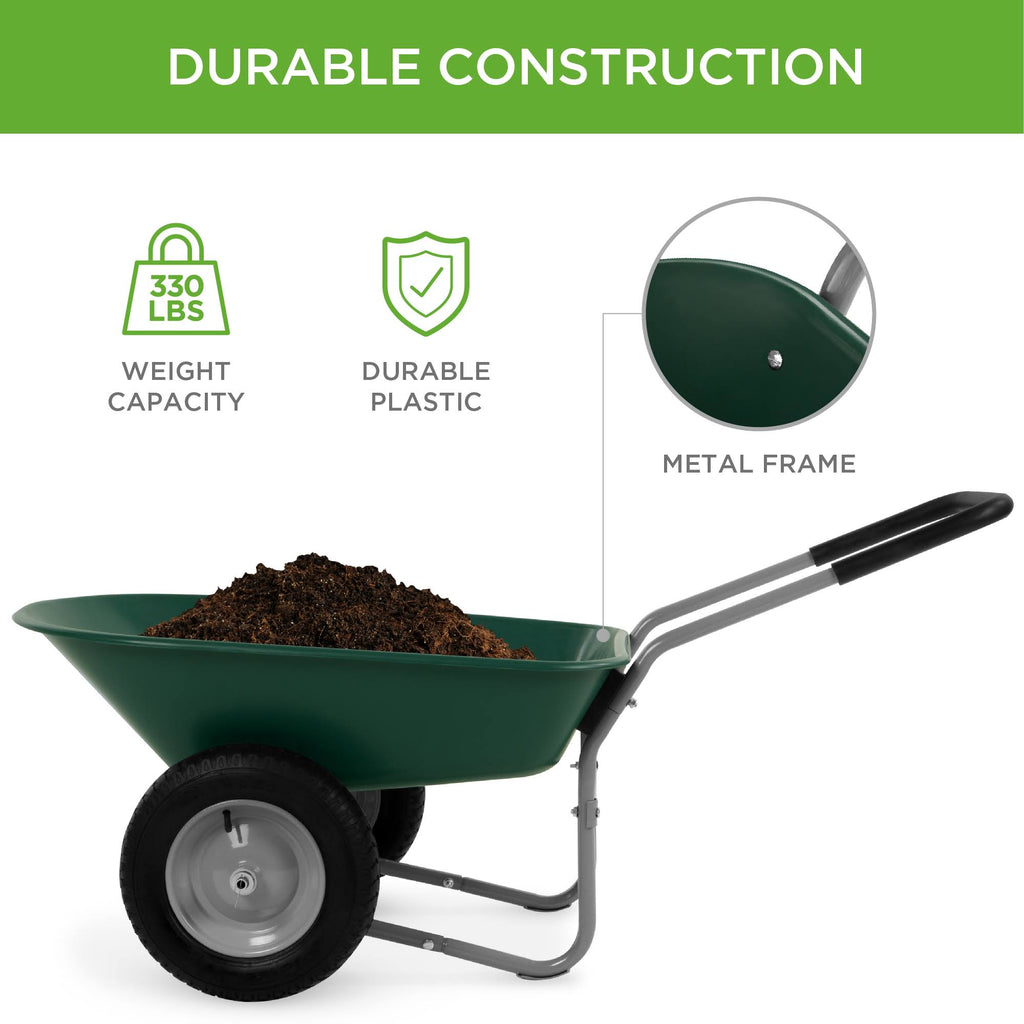 Green Dual Wheel Wheelbarrow Yard Cart F5343