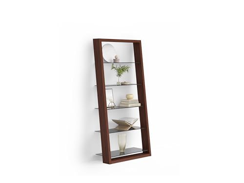 Charcoal Stained Ash Leaning Shelf with 5 Polished Tempered Glass Shelves Z55929
