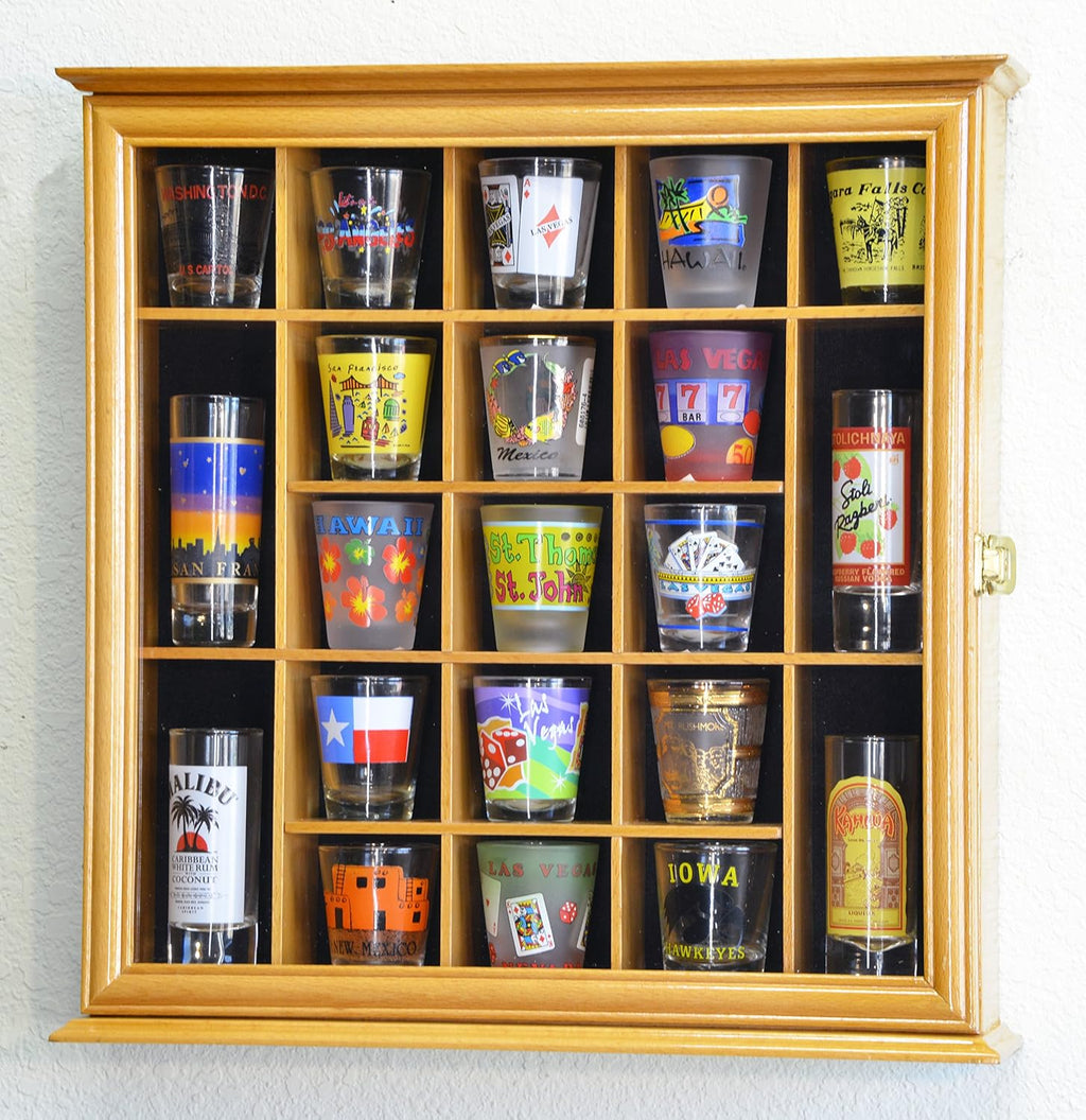 Shot Glass Display Case Holder Cabinet Wall Rack J48708