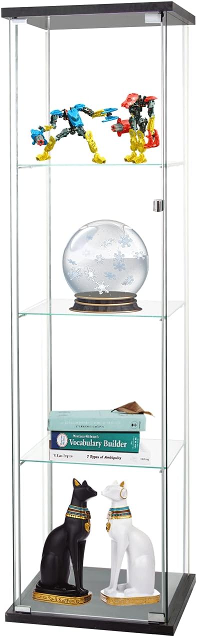 4-Shelf Glass Display Cabinet with Door, Black S912139