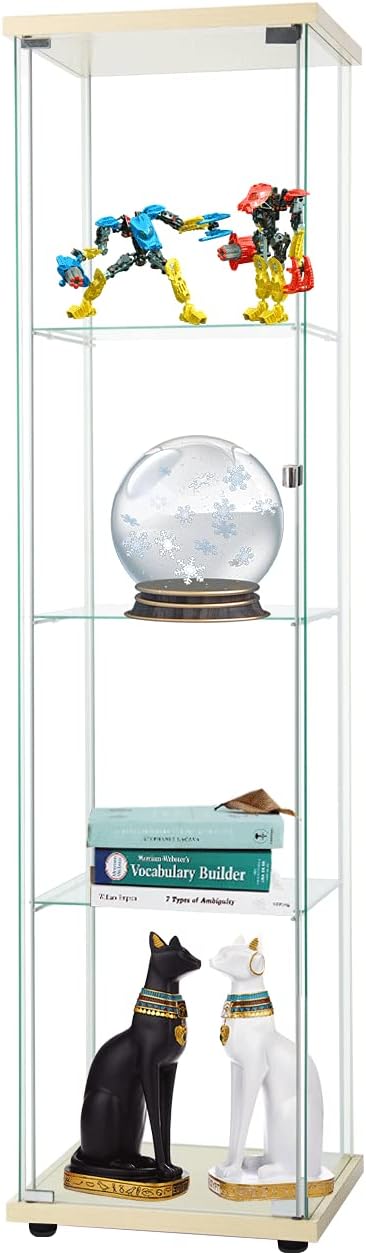 4-Shelf Glass Display Cabinet with Door, Black S912139