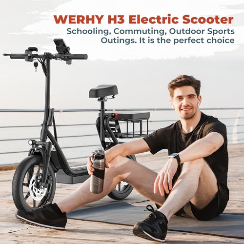 Electric Scooter with Seat, 500W Motor, 14'' Tires, Foldable E-Scooter with Suspension O8023