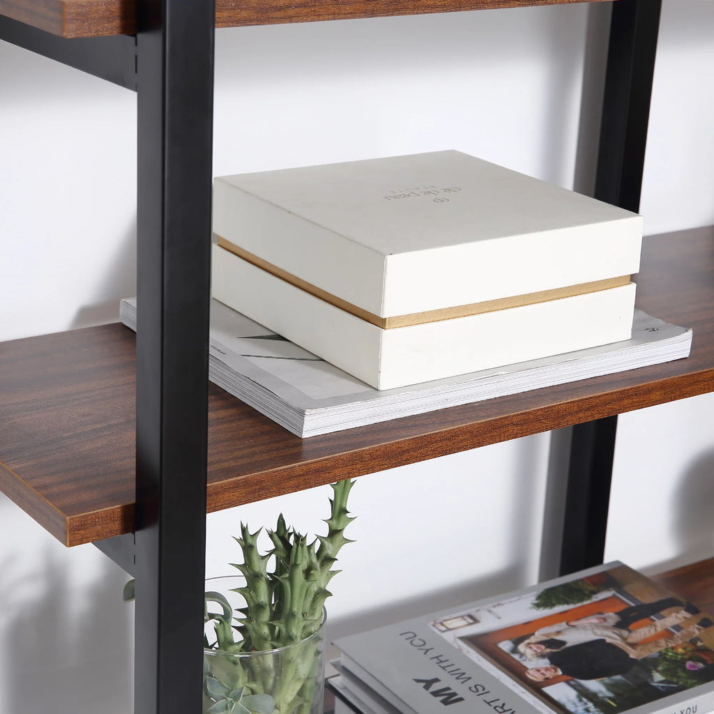 Black Walnut L-Shaped Computer Desk with Display Shelves O9547