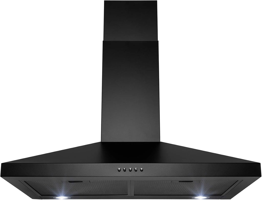 Black Painted Stainless Steel Kitchen Wall Mount Range Hood with Carbon Filters K69449