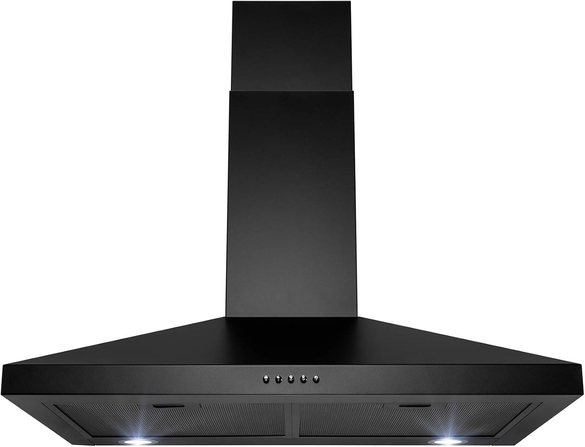 Black Painted Stainless Steel Kitchen Wall Mount Range Hood with Carbon Filters K69449