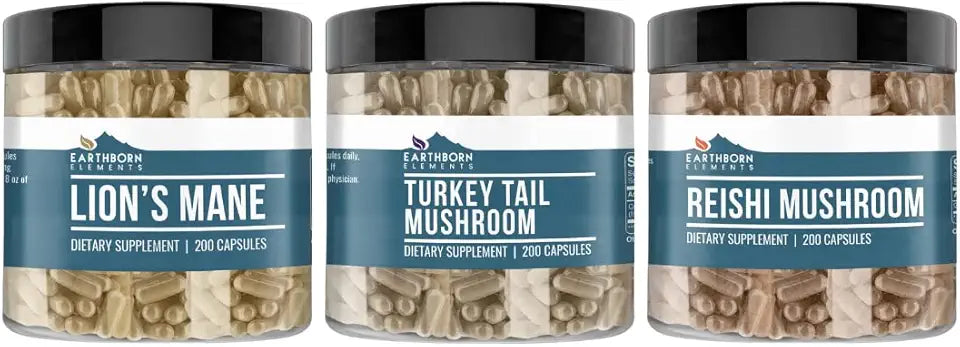 Turkey Tail Lion's Mane & Reishi Mushroom 200 Capsules Each B836702