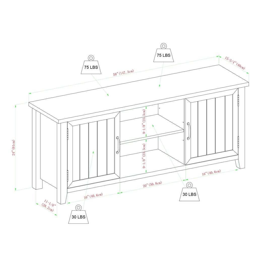 White Oak Grooved-Door TV Stand M39440