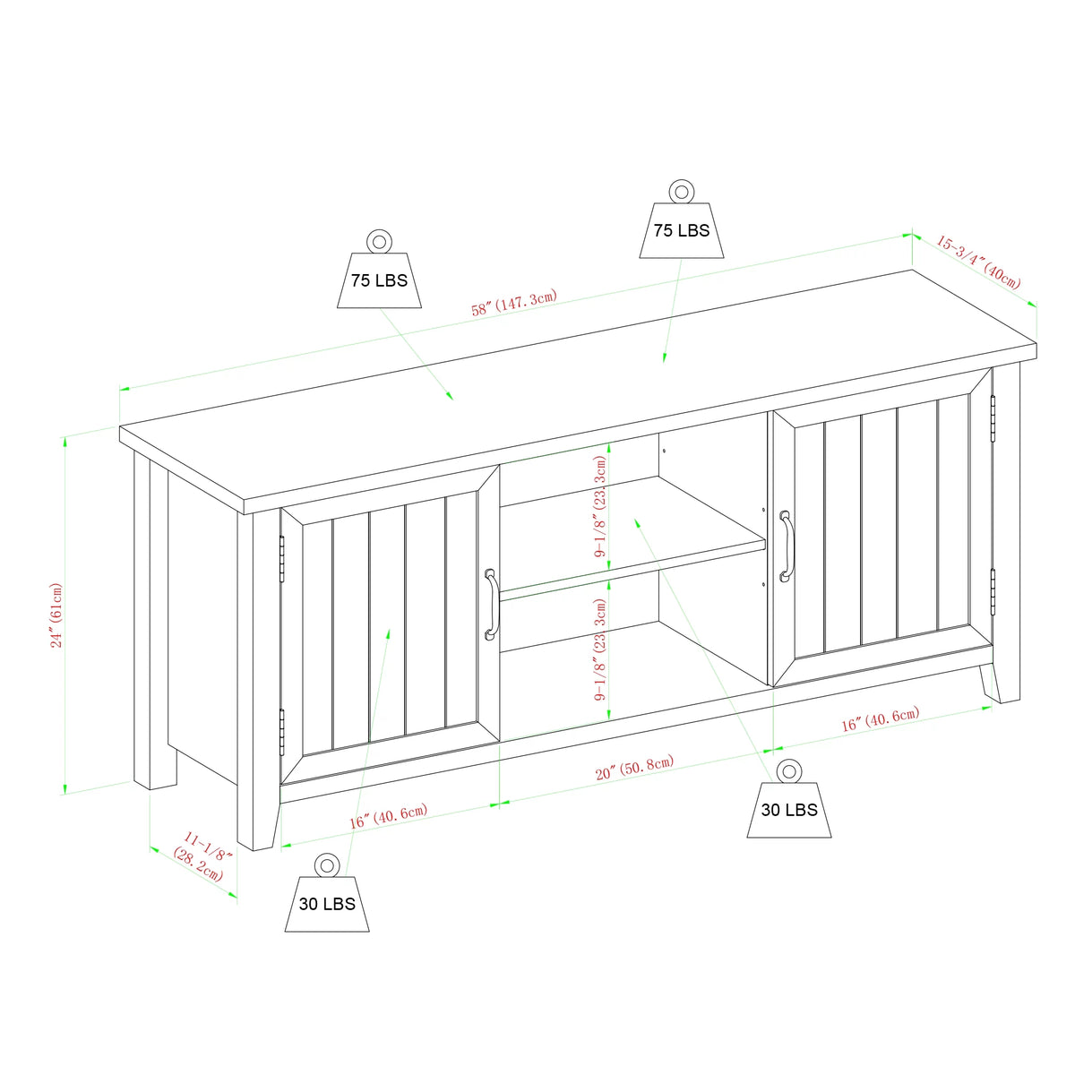 White Oak Grooved-Door TV Stand M39440