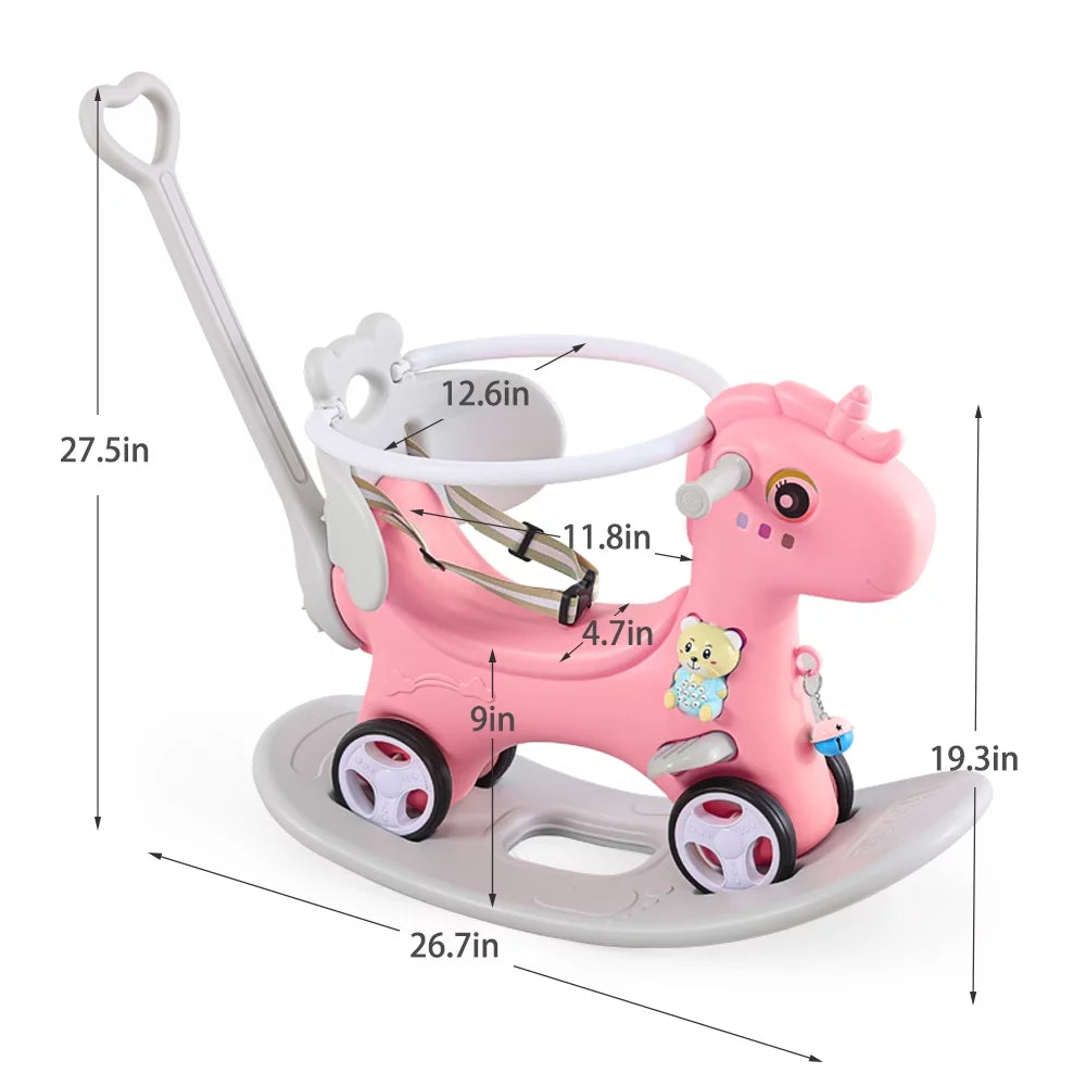 Pink Unicorn Ride On Toy with Push Handle Z9665
