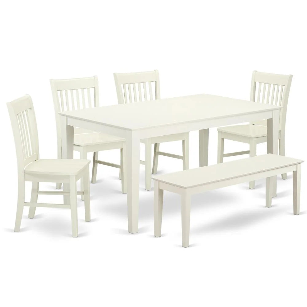 6 Piece White Wood Dining Table Set with Bench H619