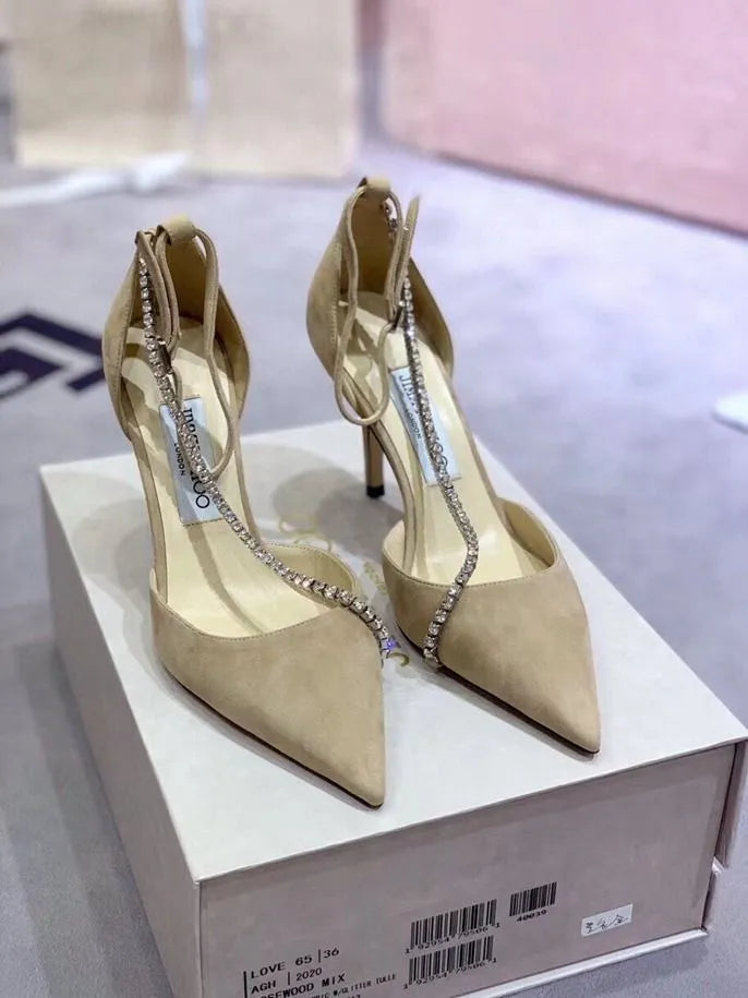 Suede Crystal Embellishment Pumps Y309