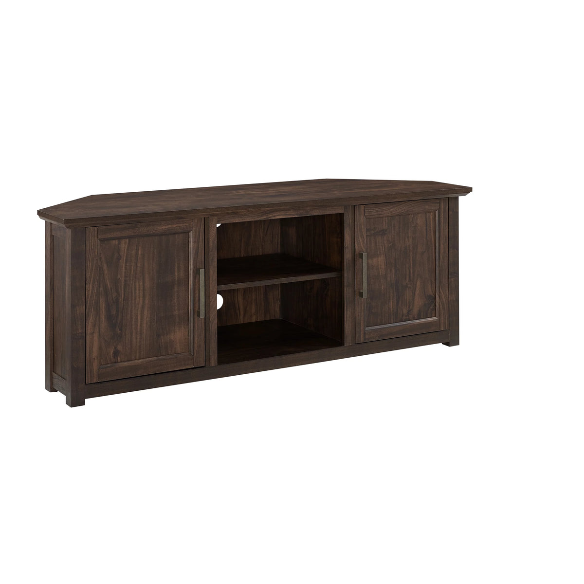 58" Rustic Wood Corner TV Stand in Dark Walnut B70401