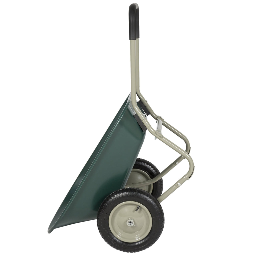 Green Dual Wheel Wheelbarrow Yard Cart F5343