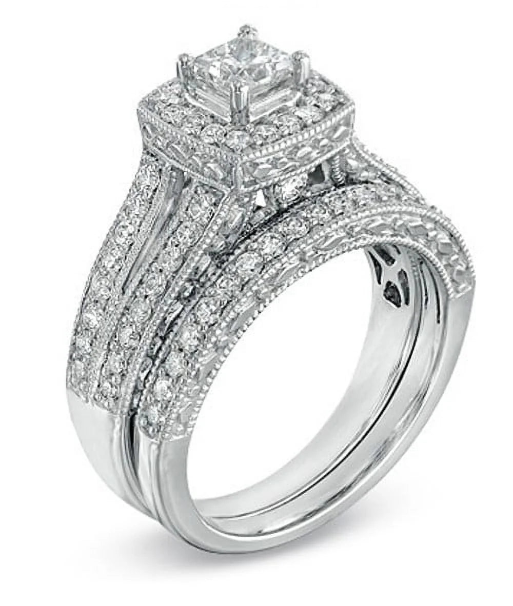 Antique Wedding Ring Set 2 Carat Princess Cut Diamond on Gold F56620
