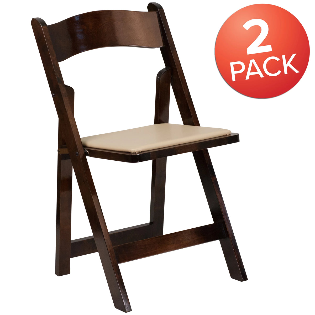 2 Pack Wood Folding Chair with Vinyl Padded Seat V14749
