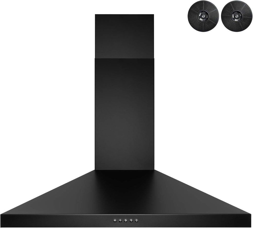 Black Painted Stainless Steel Kitchen Wall Mount Range Hood with Carbon Filters K69449