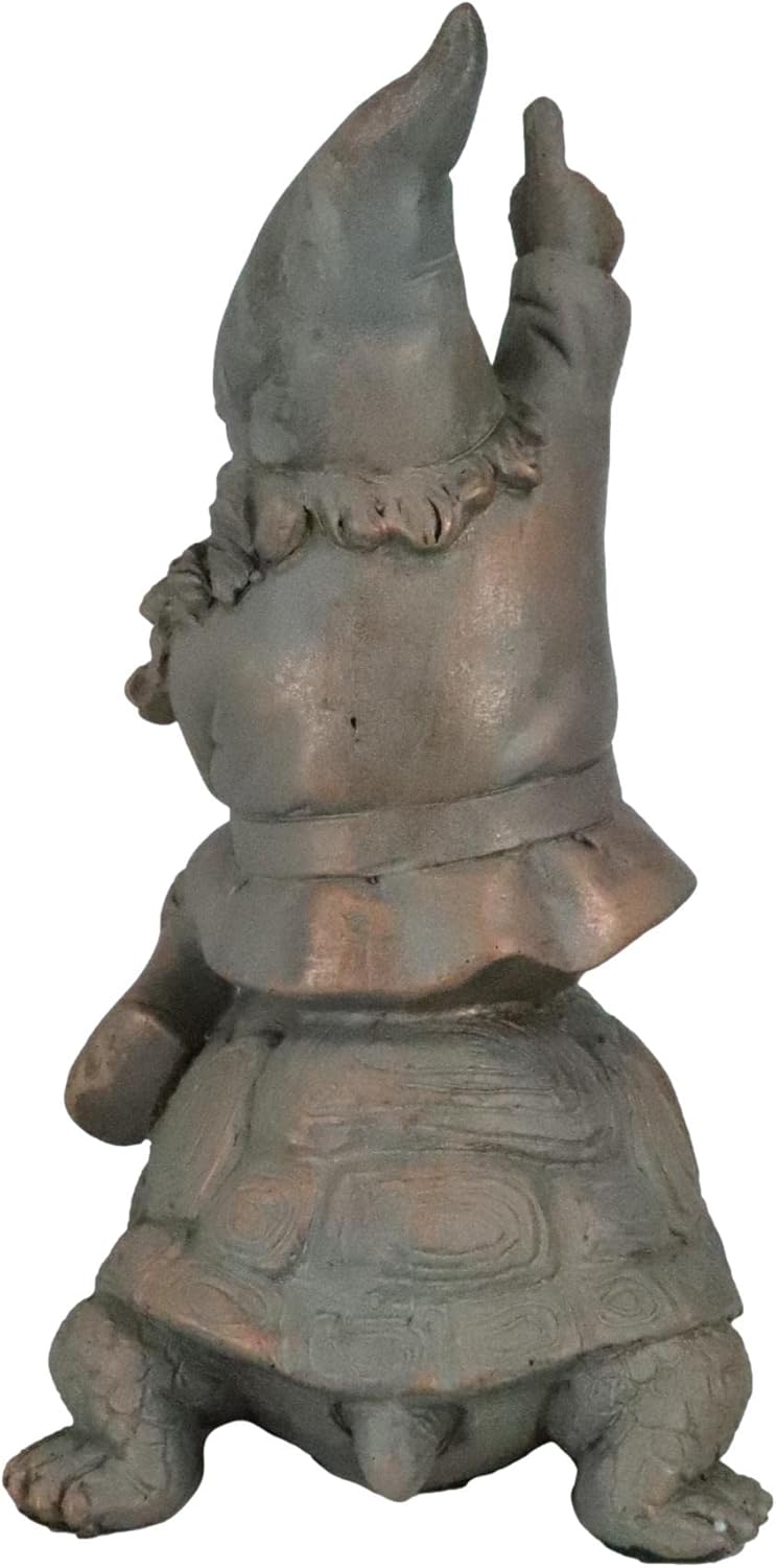 Mr Gnome Sitting On Wild Rodeo Giant Tortoise Figurine P720