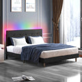 Queen Size Fabric Upholstered Platform Bed with LED Headboard R8789