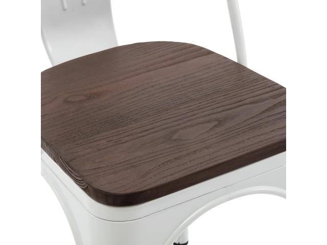 Set of 4 White Wood Seat Metal Bistro Dining Chairs Y725