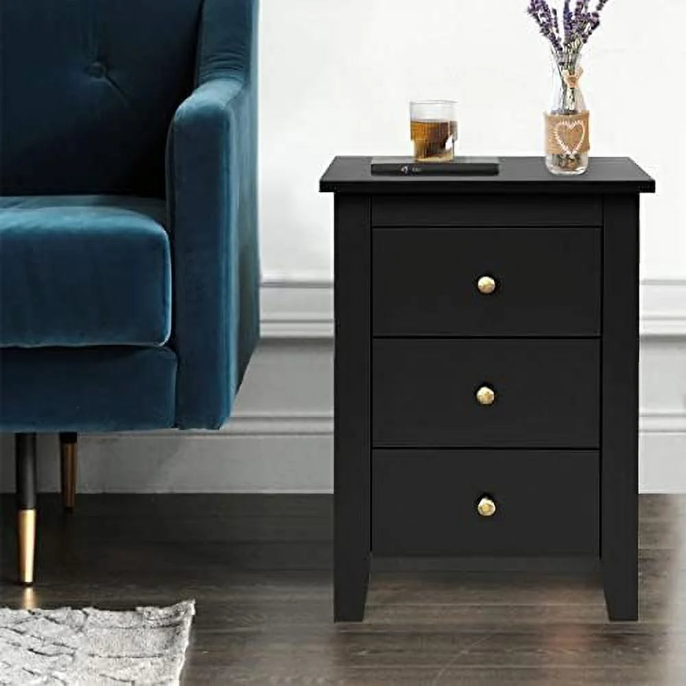 White 3 Drawer Wood Nightstand D837
