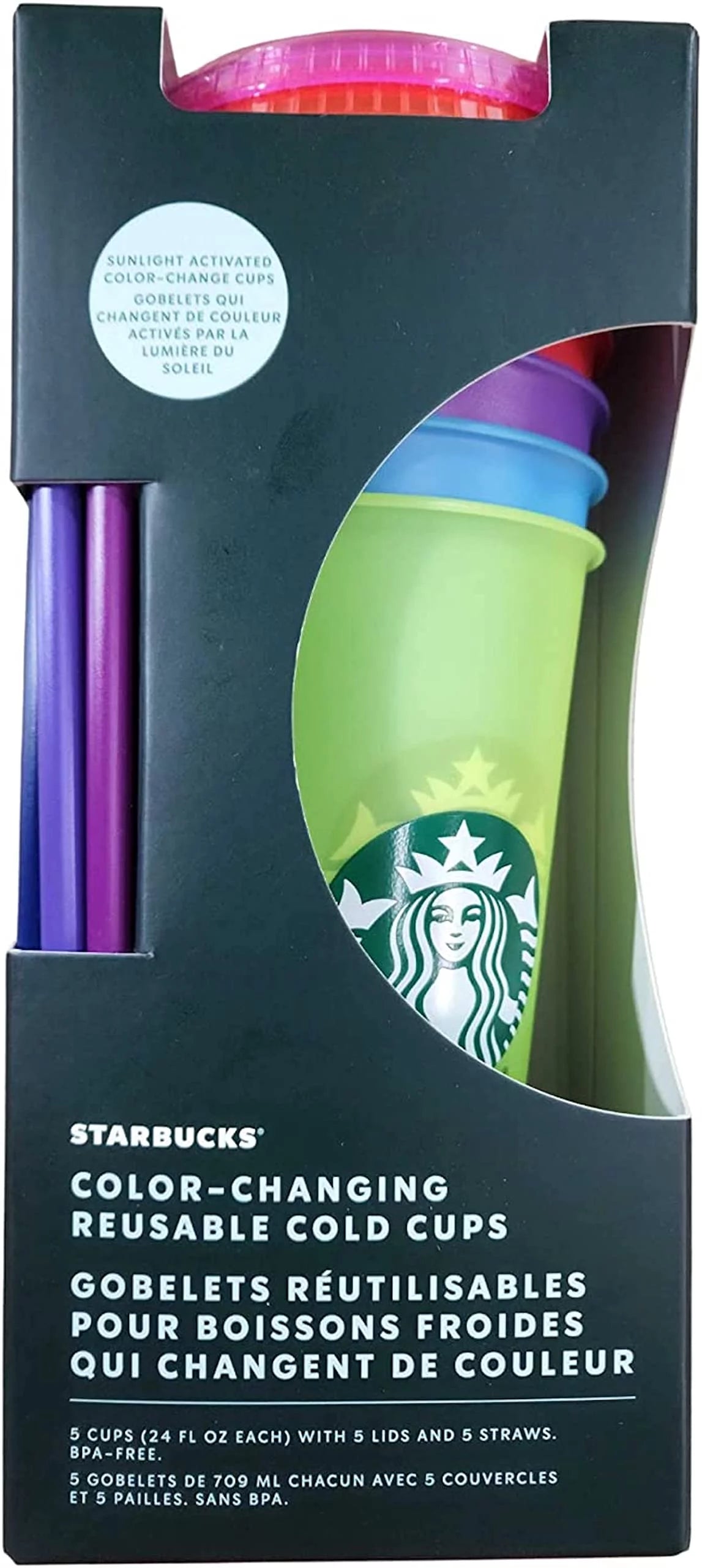 Color Change Cold Cups with Straws 24oz Pack of 5 N990