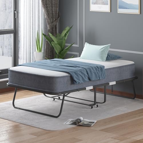 Folding Bed with 5 Inch Memory Foam Mattress, Single Rollaway Bed with Lockable Wheels K780
