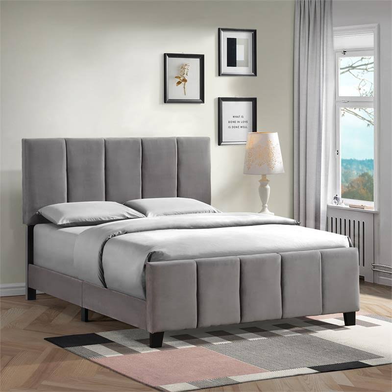 King Modern Channel Bed in Flannel Gray Velvet N855844