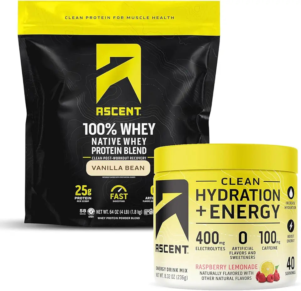 100% Whey Protein Powder Vanilla Bean 4 lb & Electrolytes Raspberry Lemonade 40 Servings S897210
