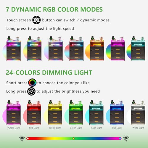 RGB LED Nightstand with 3 Drawers and Sliding Tray R59375