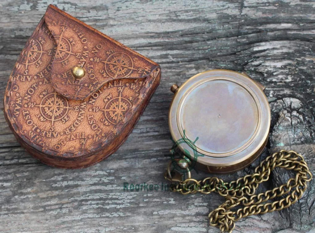 Brass Compass with Leather Case I494