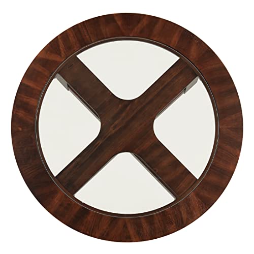 Solid Wood Glass Top Round Coffee Table with 4 Stools E370