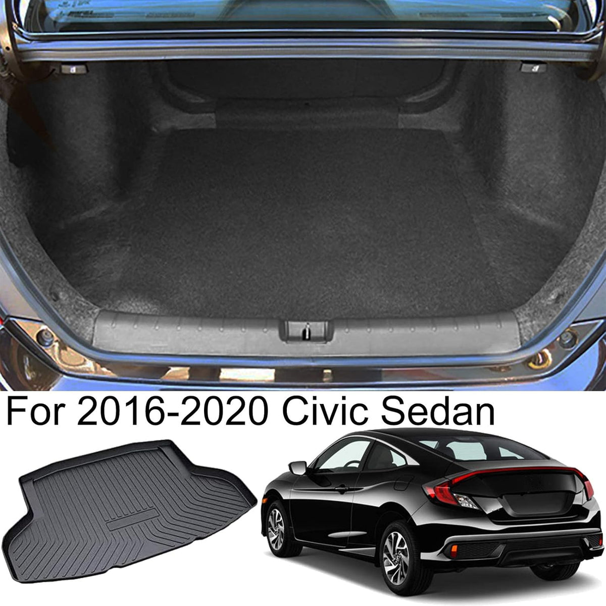 Black Waterproof Rear Cargo Tray Trunk Floor Mat for Honda Civic Sedan Y656