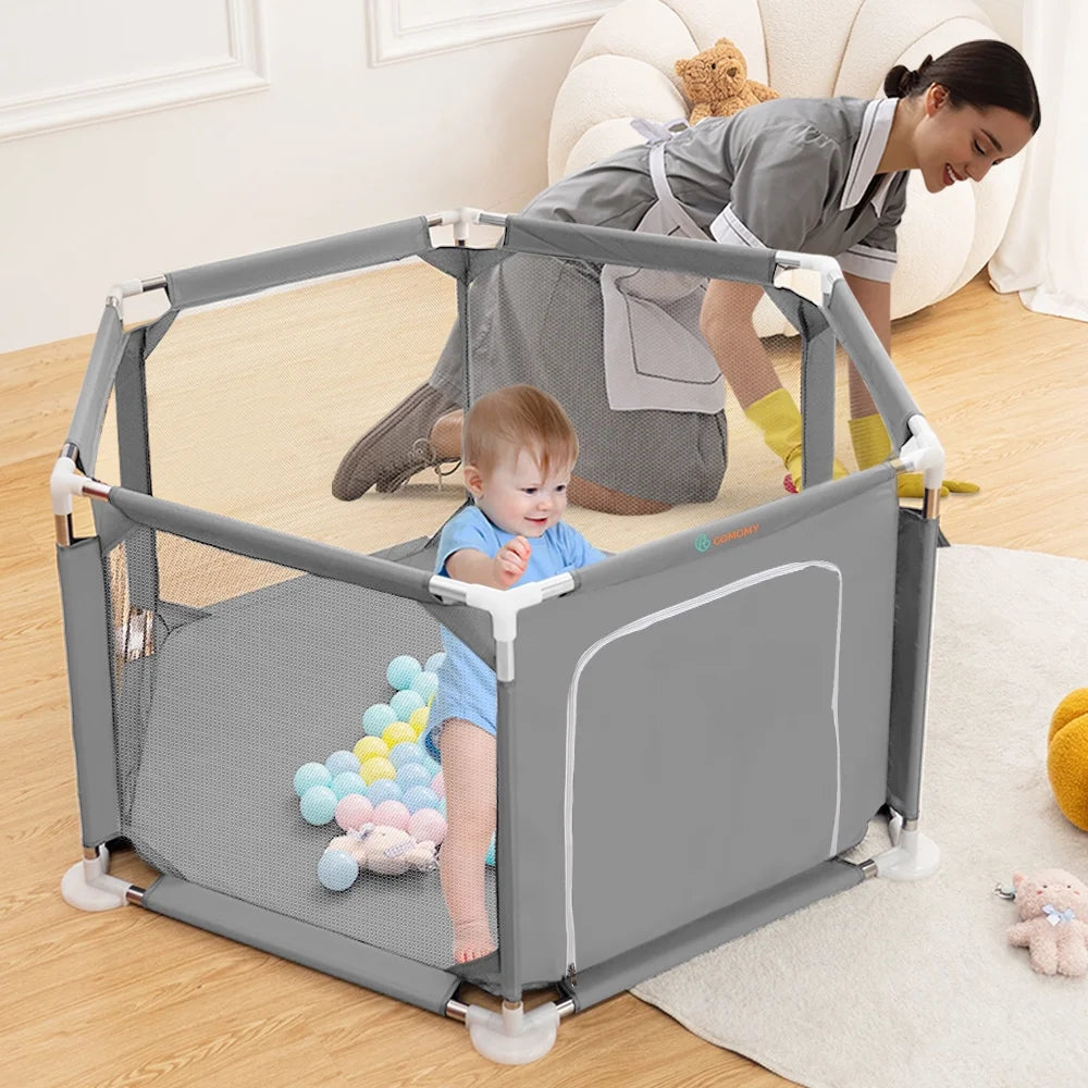 Blue 6 Panel Portable Baby Playpen J4410