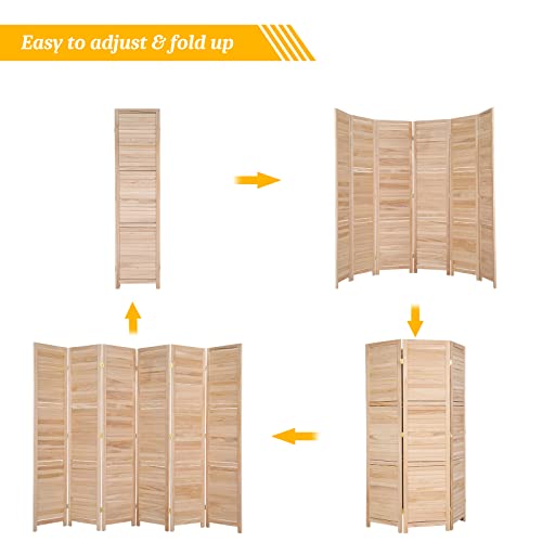 Wood Room Divider Privacy Screen, 5.9 Ft Tall Folding Partition, 6 Panel R883477