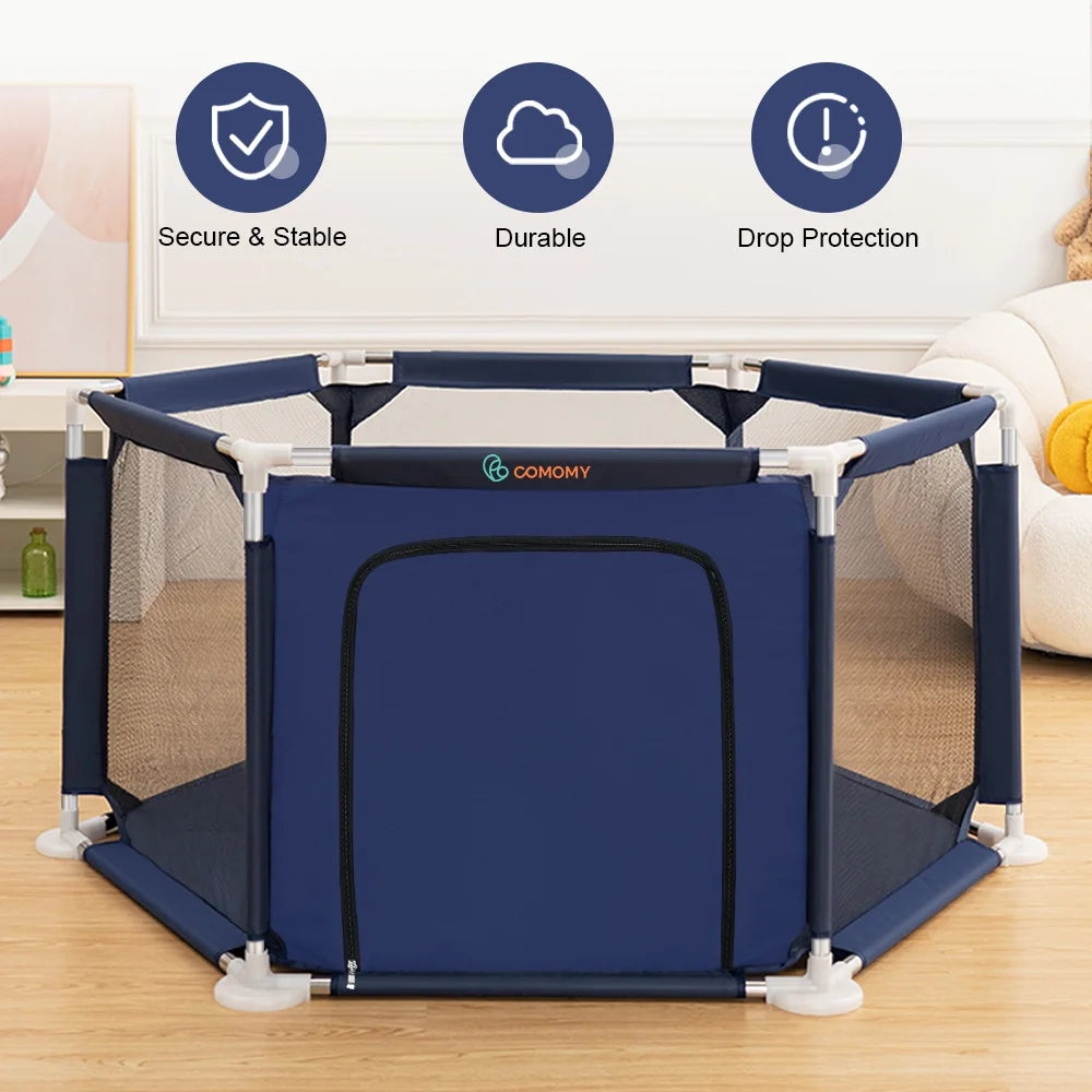Blue 6 Panel Portable Baby Playpen J4410