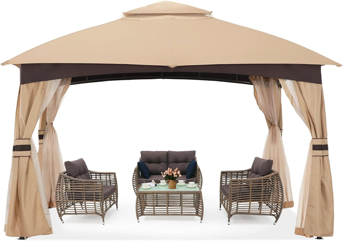 8x8 Outdoor Gazebos with Netting and Pole Coverings Gray E97862