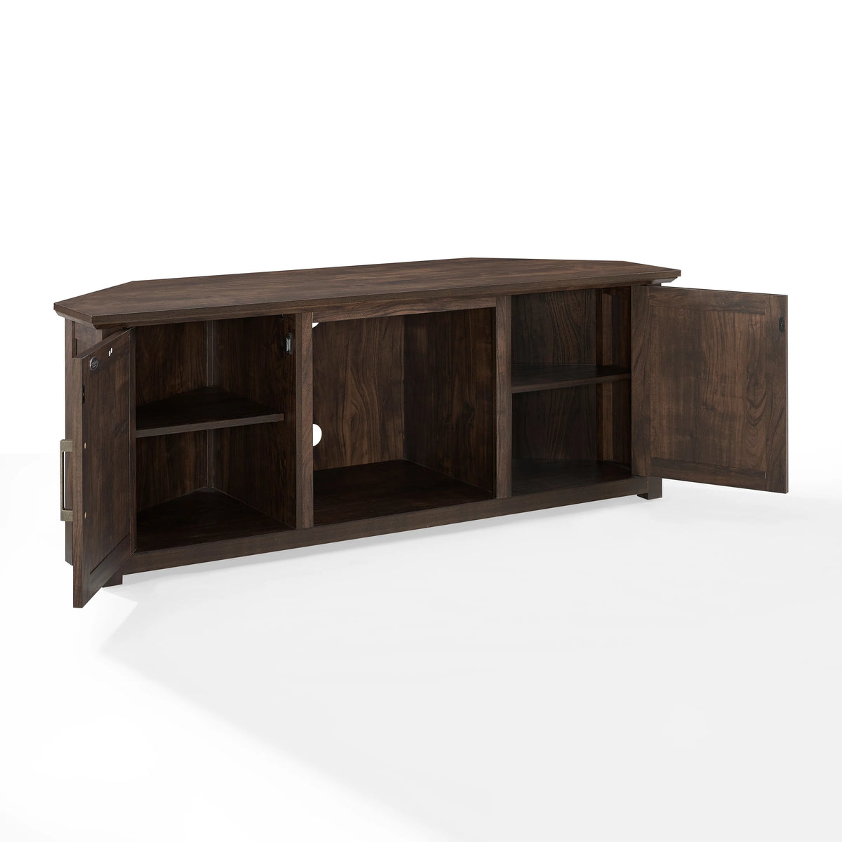 58" Rustic Wood Corner TV Stand in Dark Walnut B70401