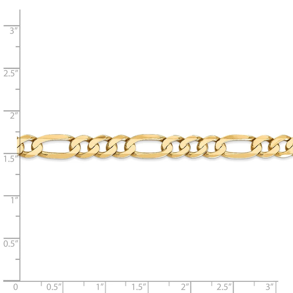 14kt Yellow Gold 7mm Flat Figaro Chain 22 inch Lobster Clasp F393
