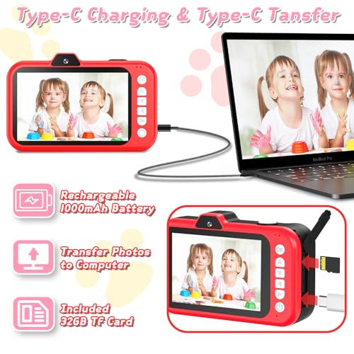 Kids Digital Camera with Rotating Zoom Lens, 3.5” Screen, 1080P, 32GB Card C19498